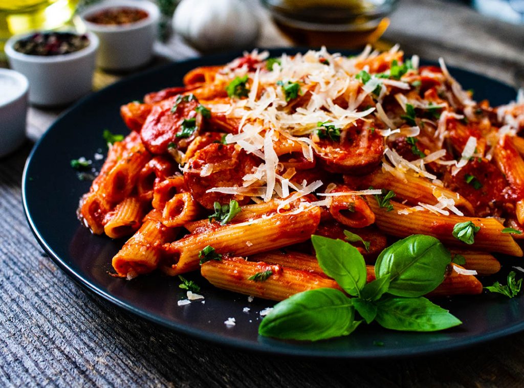 Creamy Tomato, Spinach And Beef Penne