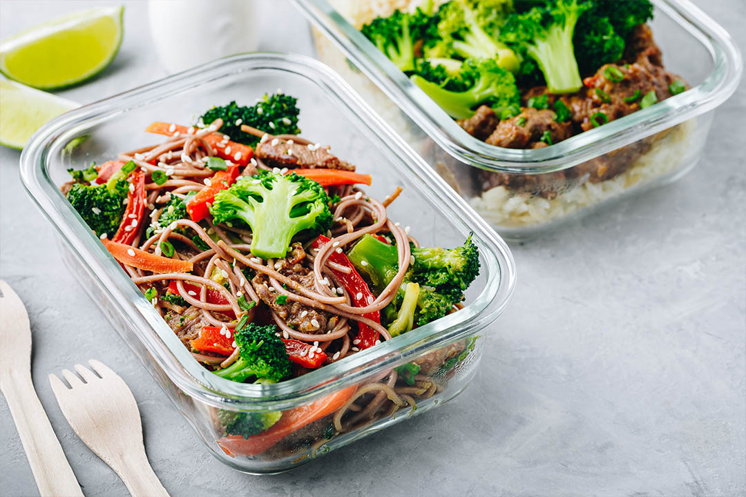 Picture of Beef broccoli noodles stir fry meal prep lunch box container