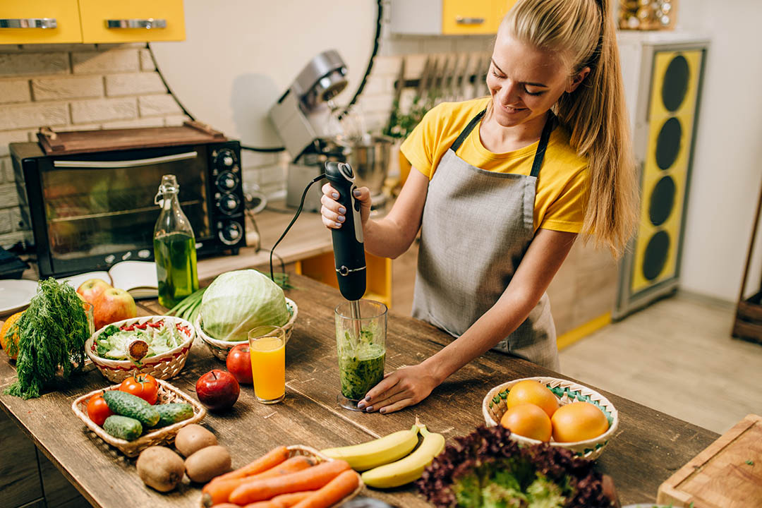 picture of Female person cooking, mixing healthy organic food